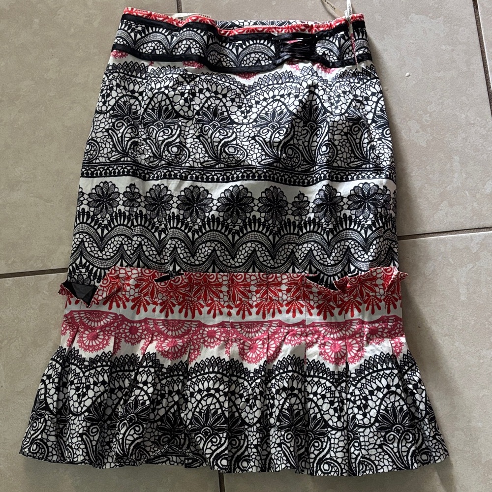 Karen Millen Black and Red Lace Pencil Skirt